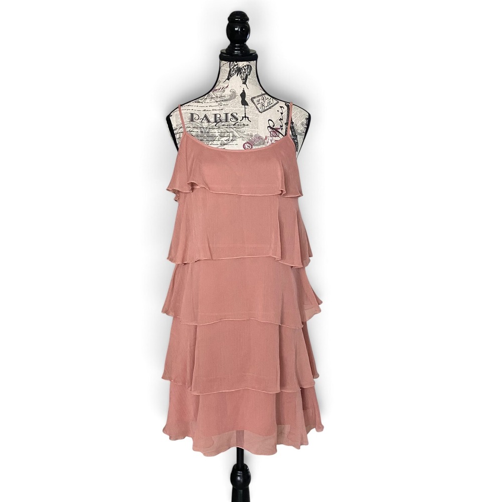 Lapis Tiered Ruffle Dress Women M Pink Spaghetti Strap Mini Cocktail Romantic‎